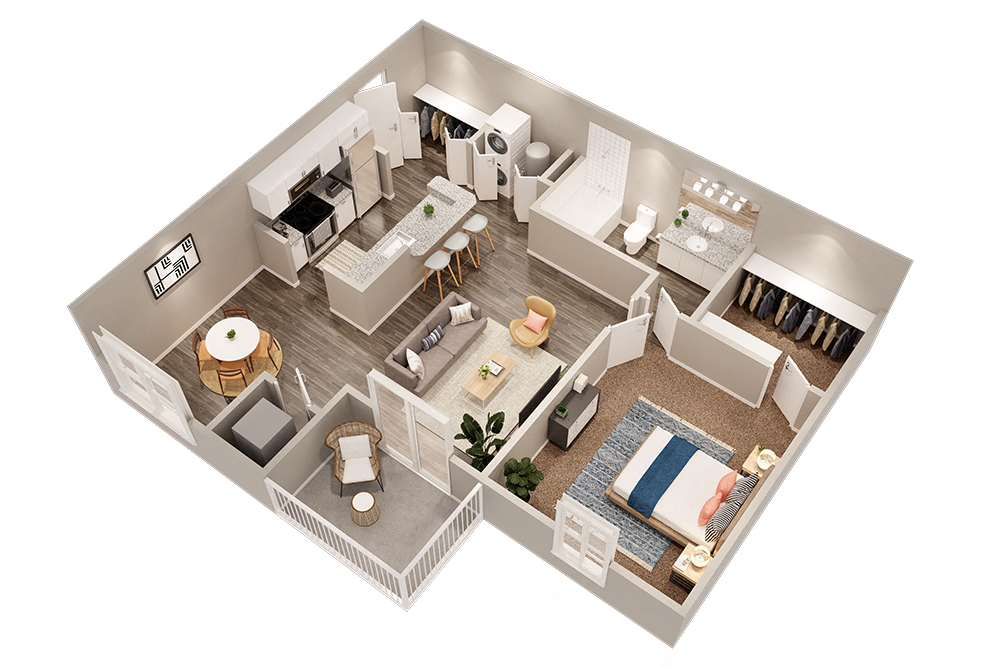 Floor plan for 1 bed, 1 bath, 745 sqft