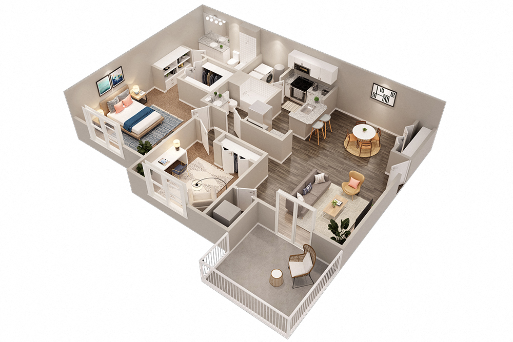 Floor plan for 2 beds, 2 baths, 1154 sqft