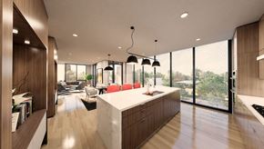 Des Moines apartment for rent - a kitchen with a white counter top and a large window