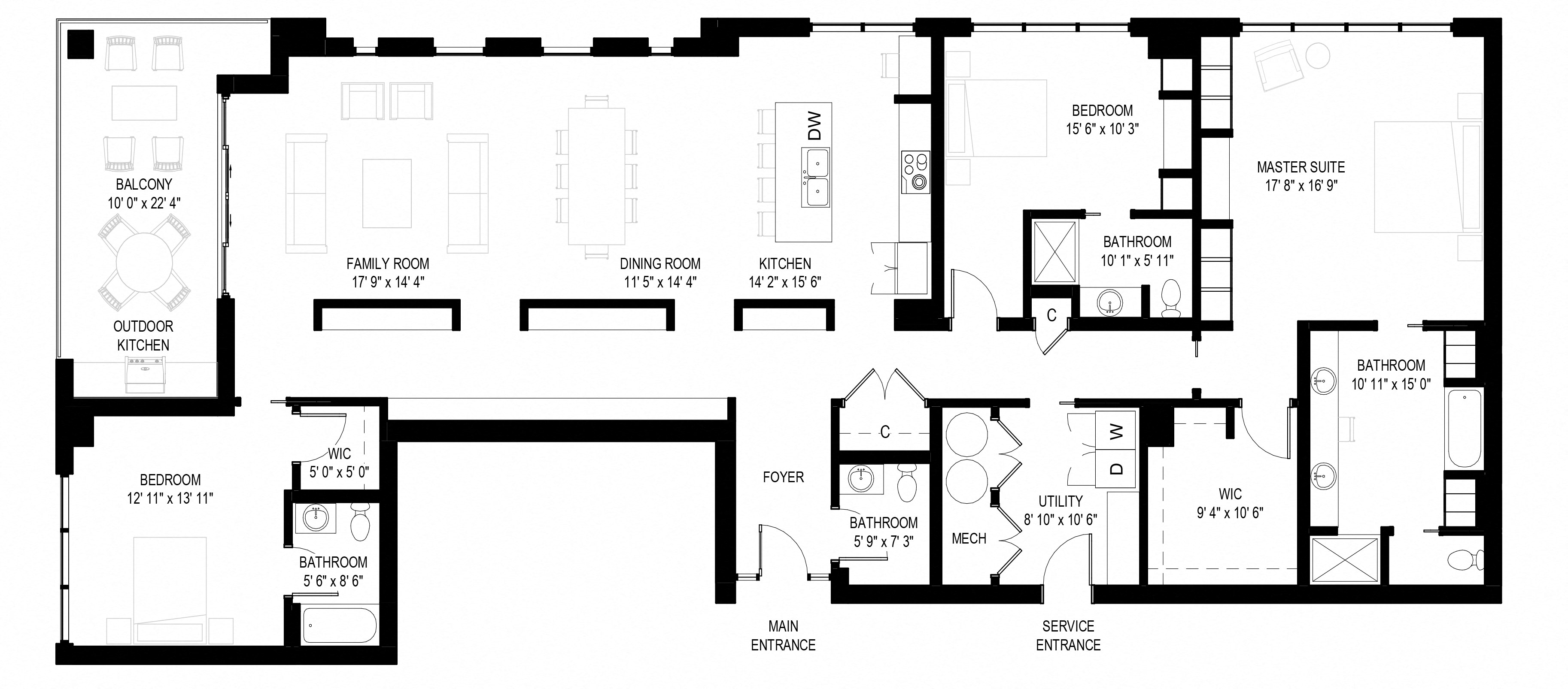 Floor plan for 3 beds, 3.5 baths, 2614 sqft