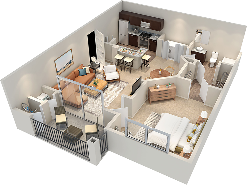Floor plan for 1 bed, 1 bath, 750 sqft