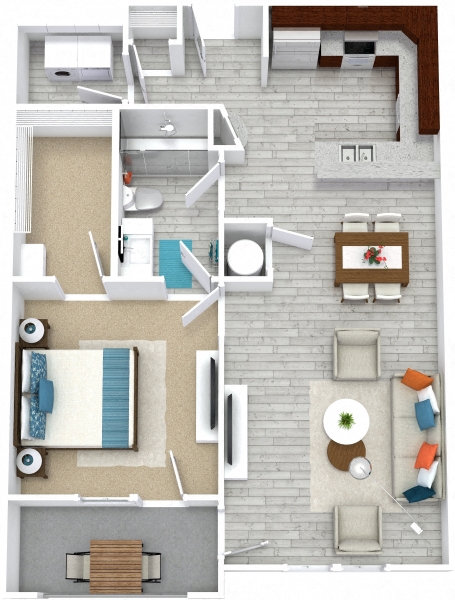 Floor plan for 1 bed, 1 bath, 771 sqft