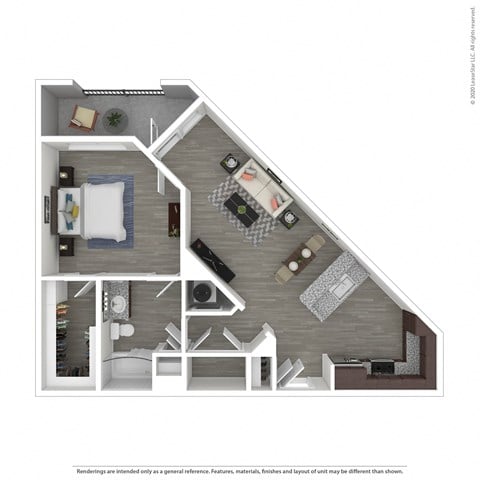 Floor plan for 1 bed, 1 bath, 815 sqft