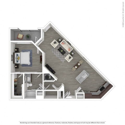 Floor plan for 1 bed, 1 bath, 985 sqft