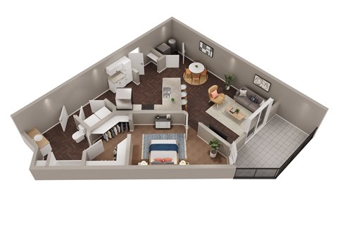 Floor plan for 1 bed, 1 bath, 771 sqft