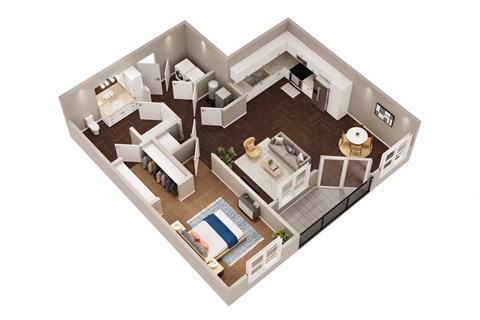 Floor plan for 1 bed, 1 bath, 772 sqft