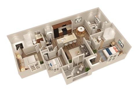 Floor plan for 3 beds, 2 baths, 1277 sqft