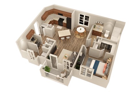 Floor plan for 1 bed, 1 bath, 943 sqft