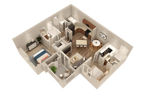 Floor plan for 2 beds, 2 baths, 1170 sqft