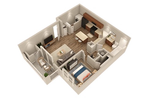 Floor plan for 1 bed, 1 bath, 643 sqft