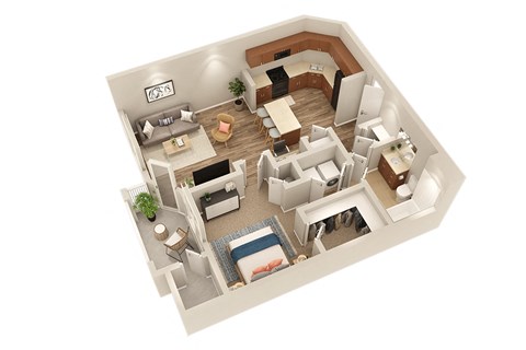 Floor plan for 1 bed, 1 bath, 805 sqft