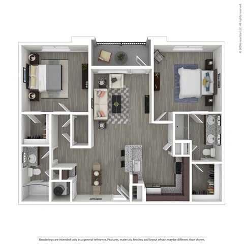 Floor plan for 2 beds, 2 baths, 1149 sqft
