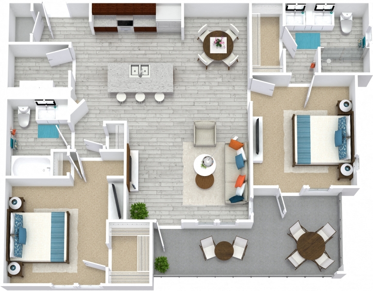 Floor plan for 2 beds, 2 baths, 1126 sqft