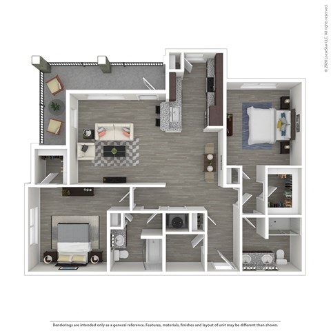 Floor plan for 2 beds, 2 baths, 1294 sqft