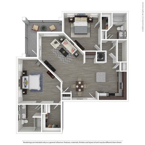 Floor plan for 2 beds, 2 baths, 1325 sqft