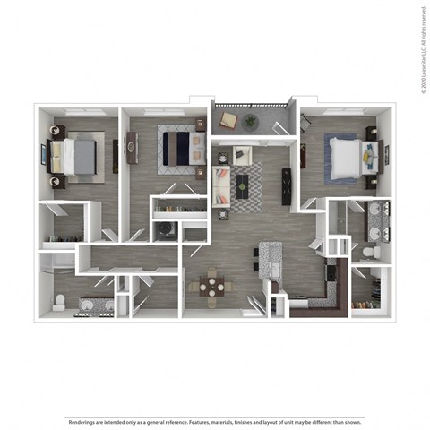 Floor plan for 3 beds, 2 baths, 1509 sqft