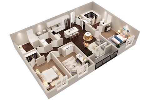 Floor plan for 3 beds, 2 baths, 1347 sqft