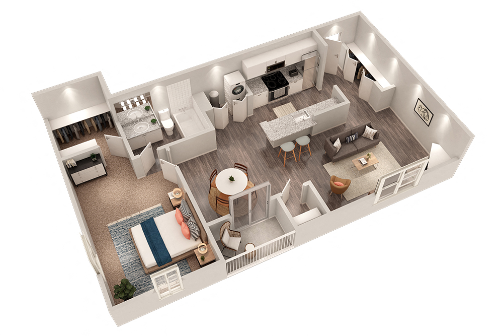 Floor plan for 1 bed, 1 bath, 845 sqft