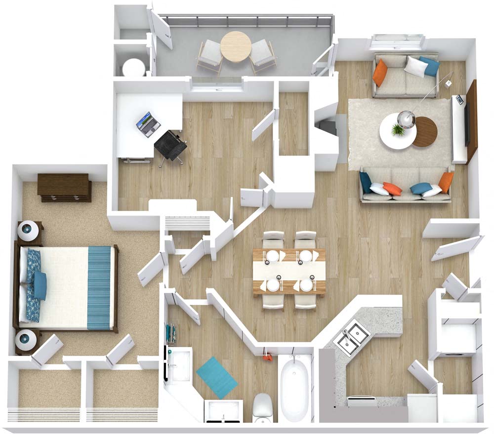 Floor plan for 2 beds, 1 bath, 1116 sqft