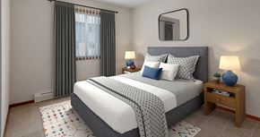 Waukegan apartment for rent - a bedroom with a bed and a mirror