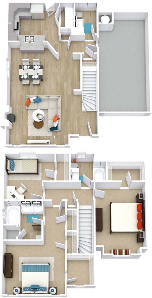 Floor plan for 3 beds, 2 baths, 1675 sqft