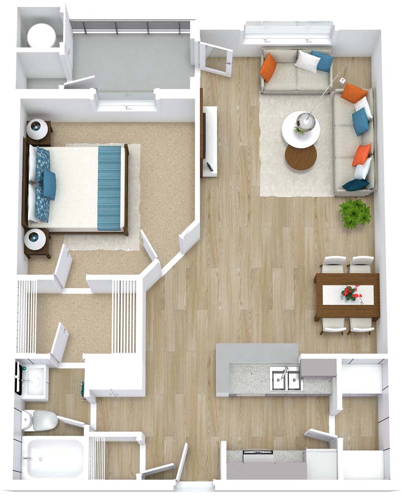 Floor plan for 1 bed, 1 bath, 756 sqft
