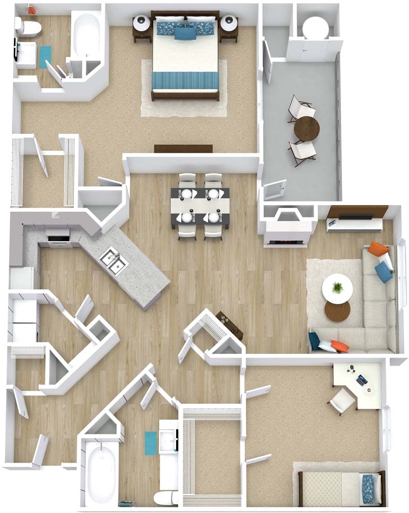 Floor plan for 2 beds, 2 baths, 1252 sqft