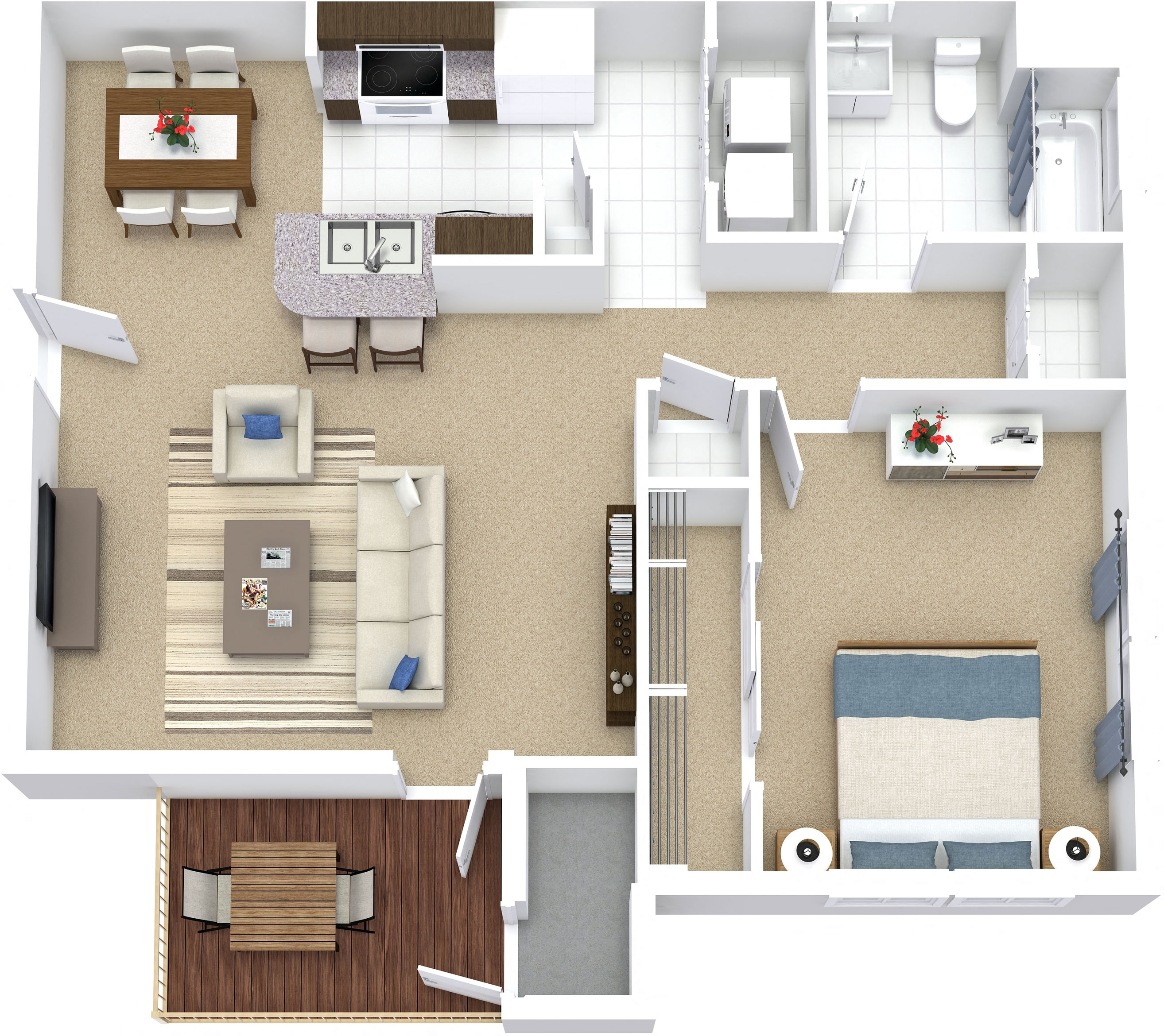 Floor plan for 1 bed, 1 bath, 821 sqft