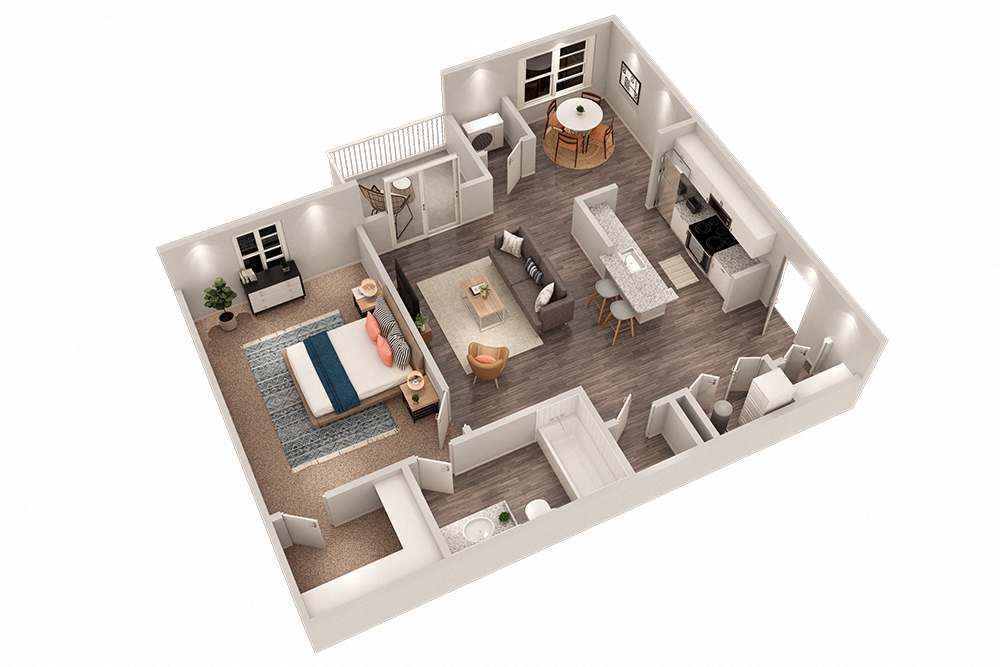 Floor plan for 1 bed, 1 bath, 745 sqft