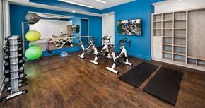 Pensacola apartment for rent - a gym with exercise equipment and yoga mats