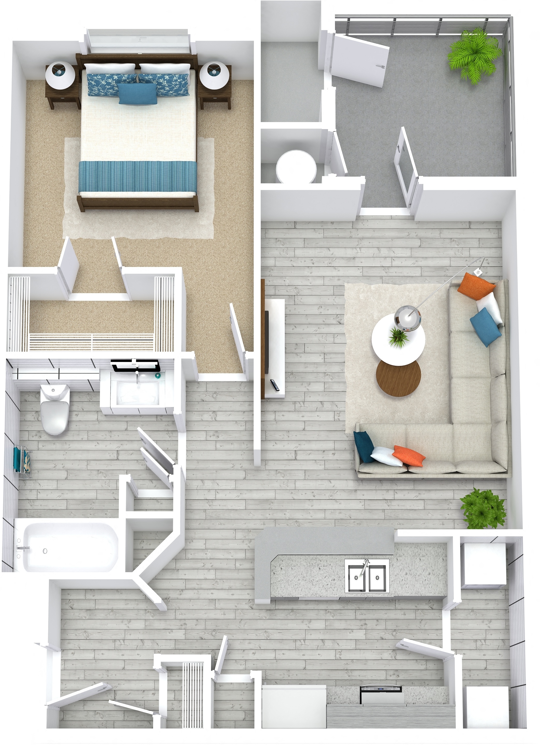 Floor plan for 1 bed, 1 bath, 696 sqft