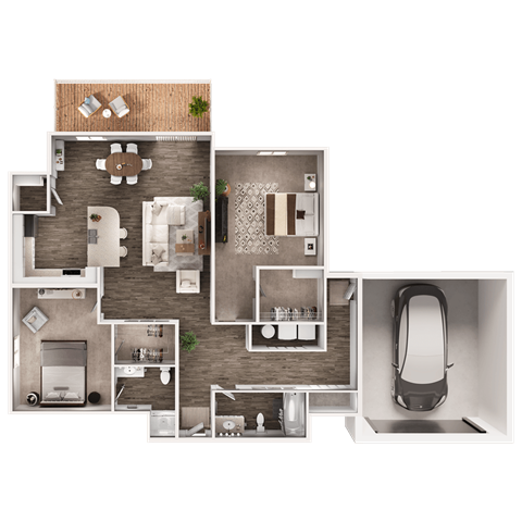 Floor plan for 2 beds, 2 baths, 1062 sqft