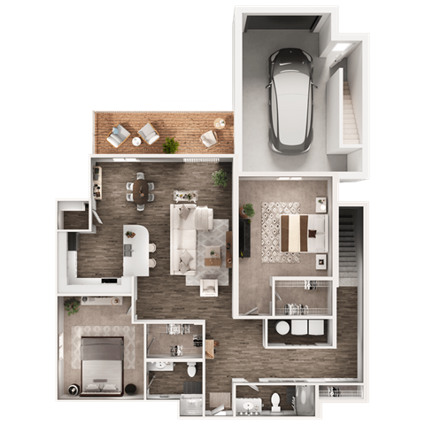 Floor plan for 2 beds, 2 baths, 1105 sqft