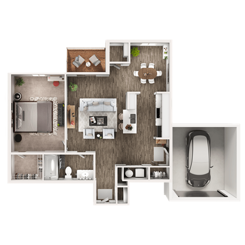 Floor plan for 1 bed, 1 bath, 784 sqft