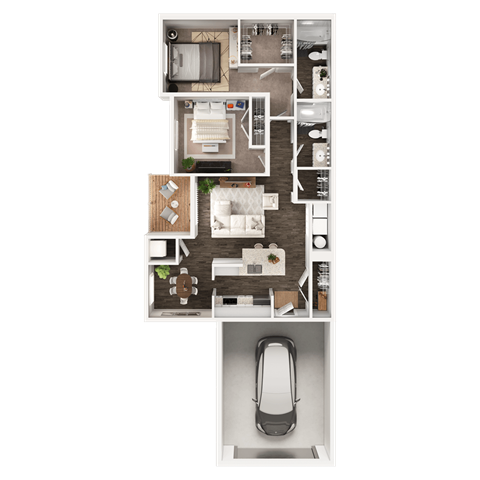 Floor plan for 2 beds, 2 baths, 1122 sqft