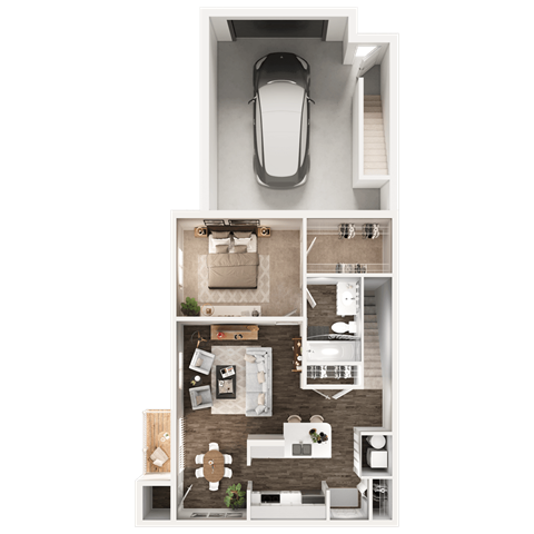 Floor plan for 1 bed, 1 bath, 750 sqft