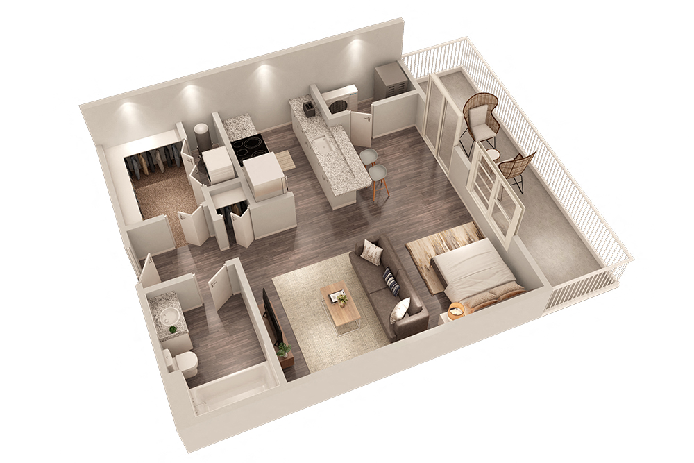 Floor plan for studio, 1 bath, 500 sqft