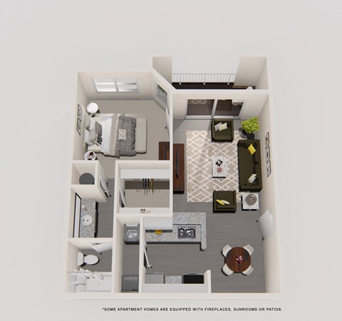 Floor plan for 1 bed, 1 bath, 669 sqft