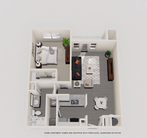 Floor plan for 1 bed, 1 bath, 765 sqft