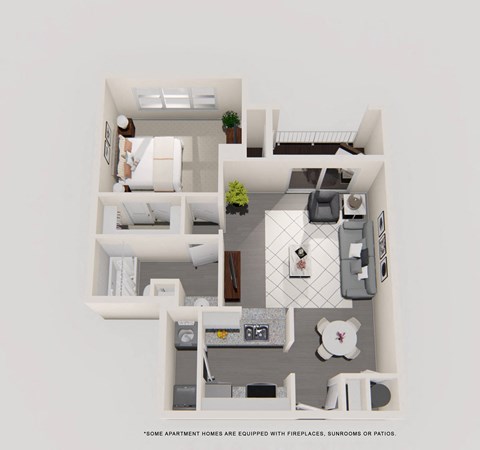 Floor plan for 1 bed, 1 bath, 776 sqft