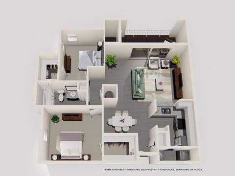 Floor plan for 2 beds, 1 bath, 1012 sqft
