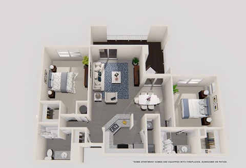 Floor plan for 2 beds, 2 baths, 1200 sqft