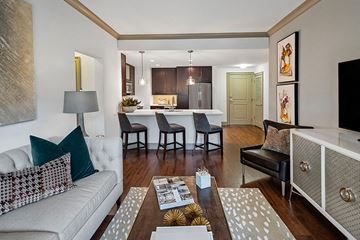 Charlotte apartment for rent - A living room with a white couch and a coffee table.