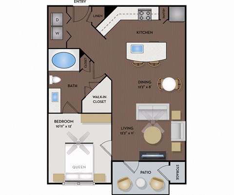 Floor plan for 1 bed, 1 bath, 694 sqft