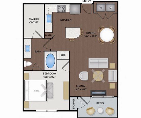 Floor plan for 1 bed, 1 bath, 761 sqft