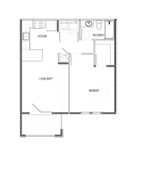 Floor plan for 1 bed, 1 bath, 667 sqft