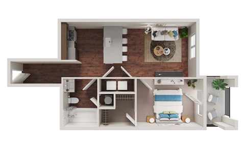 Floor plan for 1 bed, 1 bath, 585 sqft