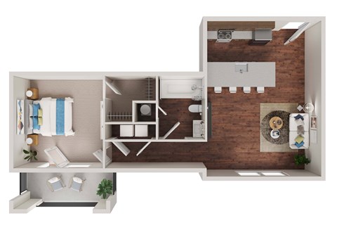 Floor plan for 1 bed, 1 bath, 675 sqft