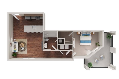 Floor plan for 1 bed, 1 bath, 661 sqft