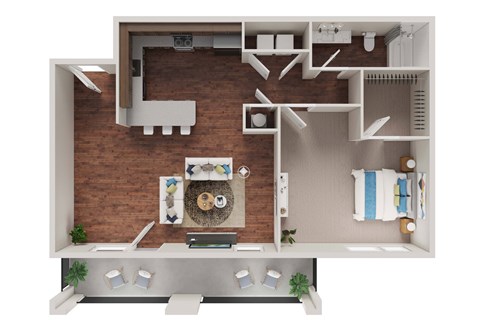 Floor plan for 1 bed, 1 bath, 778 sqft